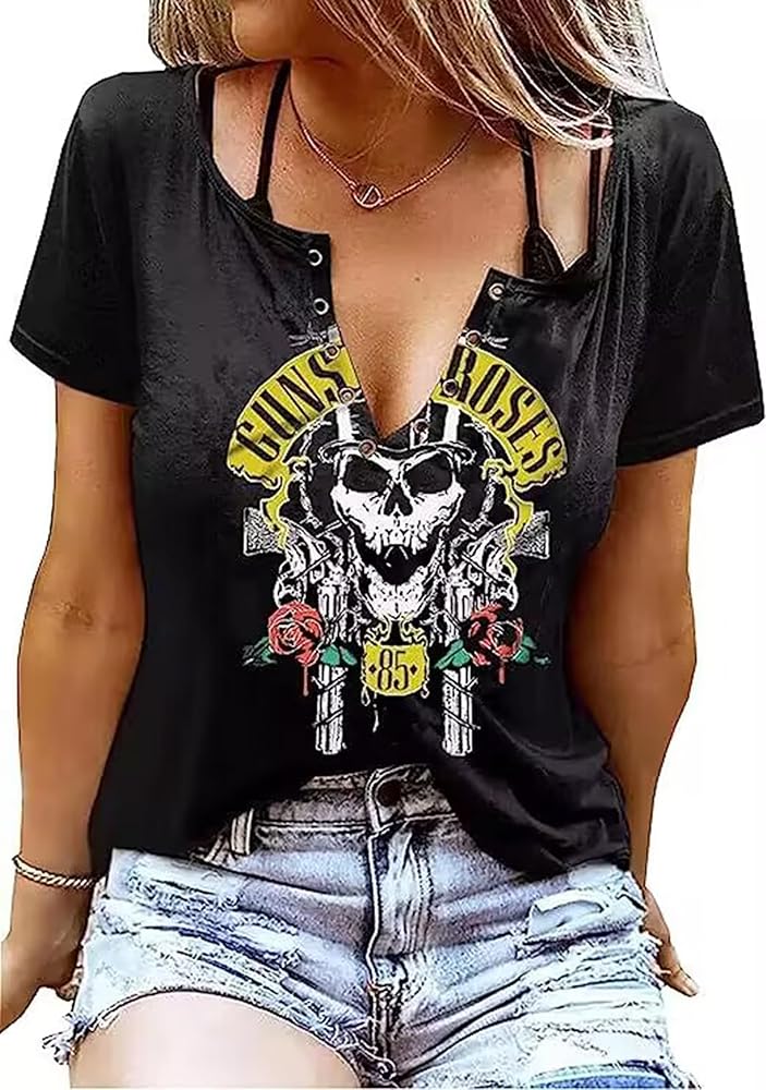 Womens Vintage Rock Music Band Shirts Funny Skeletons Graphic Tees Casual Country Music Tshirt Band Music Lovers T-Shirt