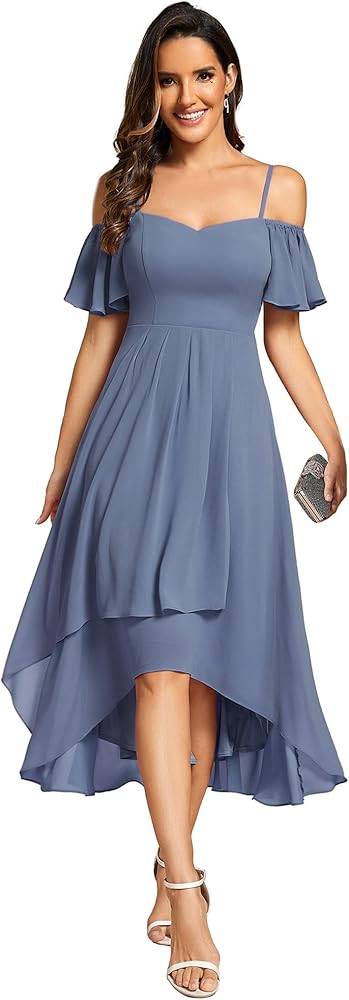 Ever-Pretty Women's Chiffon Summer Off Shoulder Cocktail Dress High Low Midi Wedding Guest Dresses 02103