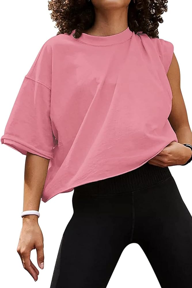 Oversized Workout Shirts for Women Short Sleeve Drop Shoulder Casual Crop Tops Baggy Gym Yoga Athletic Tee