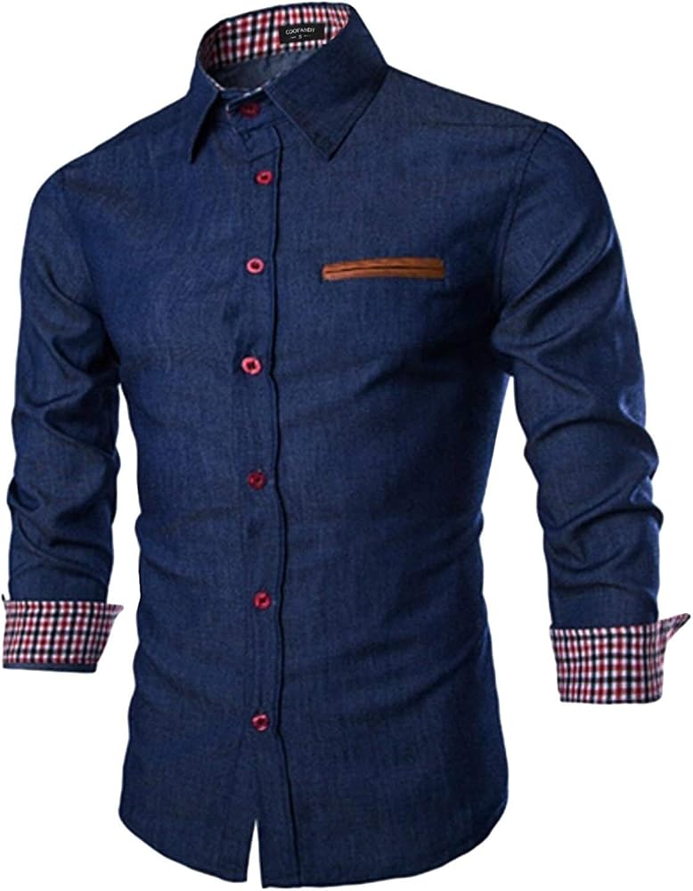 COOFANDY Men's Casual Dress Shirt Button Down Shirts Long-Sleeve Denim Work Shirt