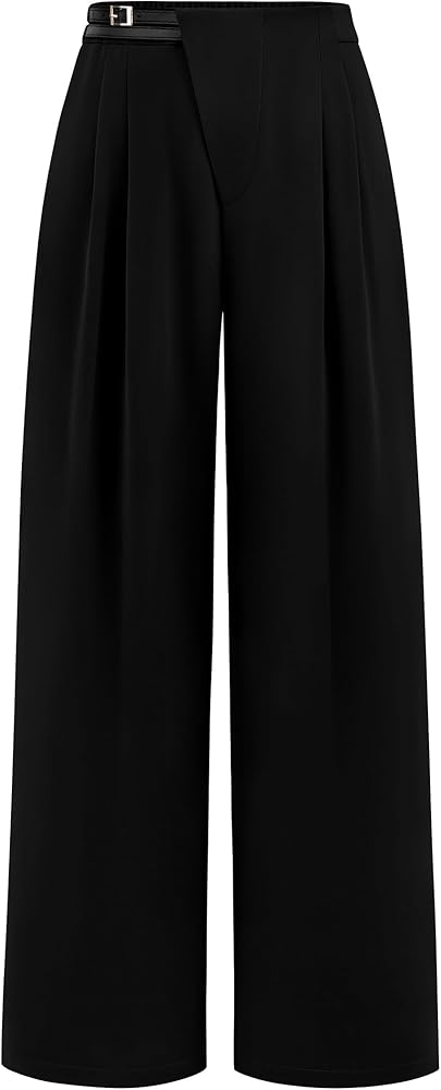 PRETTYGARDEN Women's Wide Leg Pants Dressy High Waisted Business Casual Work Office Suit Palazzo Pant Trousers (Black,10)