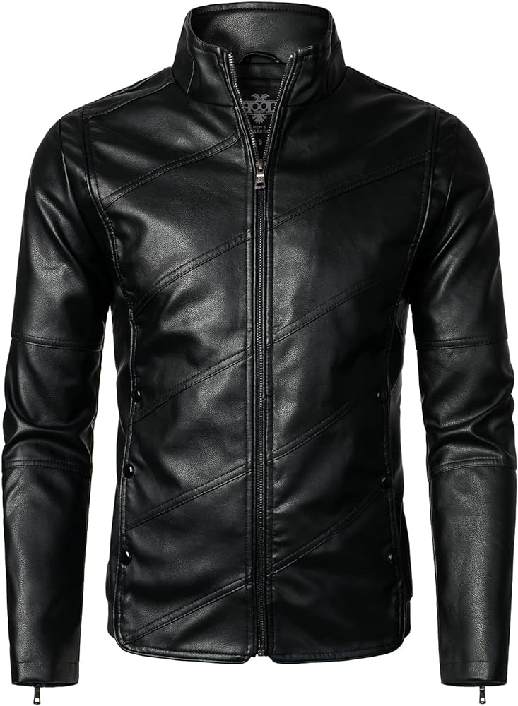 HOOD CREW Mens Faux Leather Jacket Lightweight Fashion Motorcycle Leather Jackets Coat