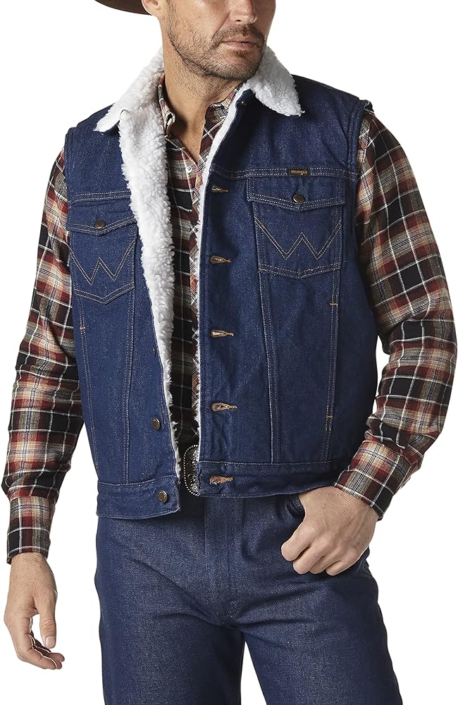 Wrangler Mens Sherpa Lined Denim Vest