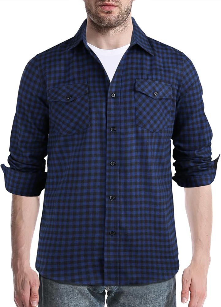 Sumolux Flannel Plaid Shirt for Men Long Sleeve Casual Regular Fit Button Down Shirts