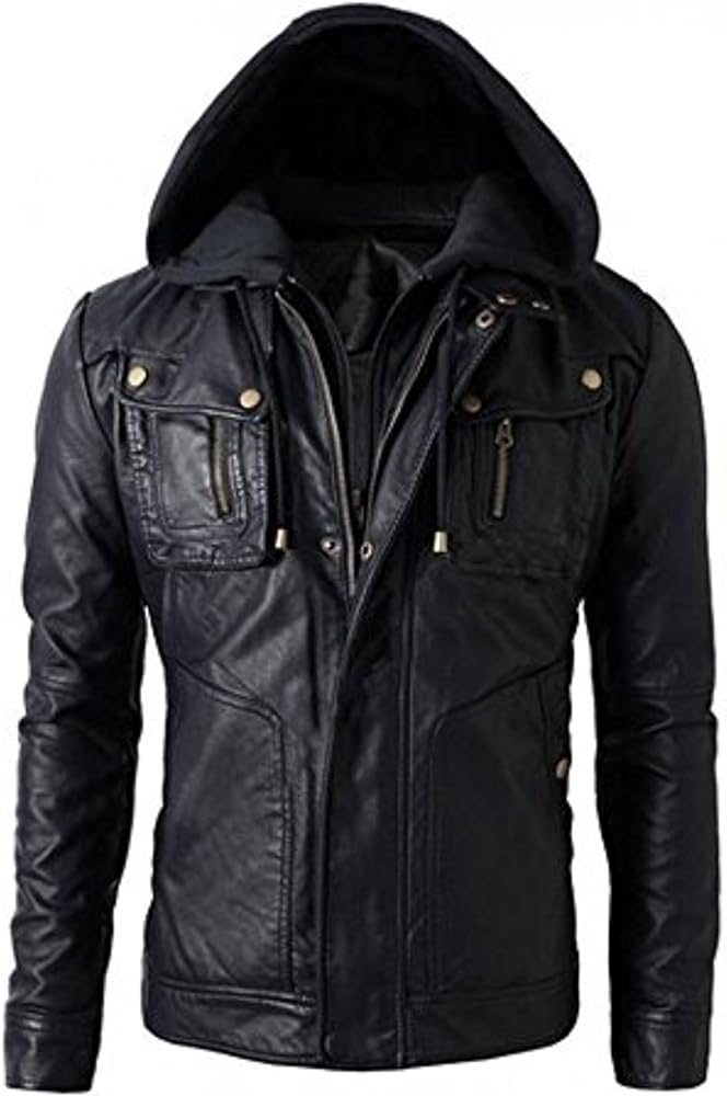 SID Military Grade Men's Motorcycle Brando Style Biker Real Leather Hoodie Jacket - Detachable Hood