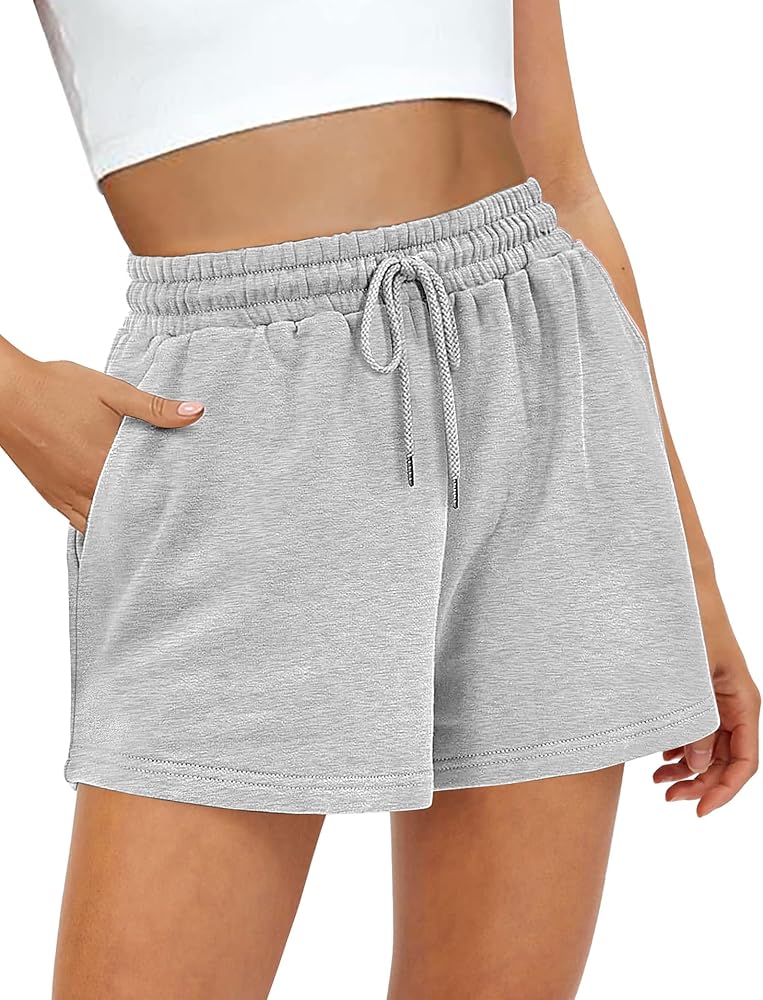 Womens Sweat Shorts, Summer Lounge Cotton Drawstring Shorts with Pockets Athletic Running Active Elastic Shorts 2024