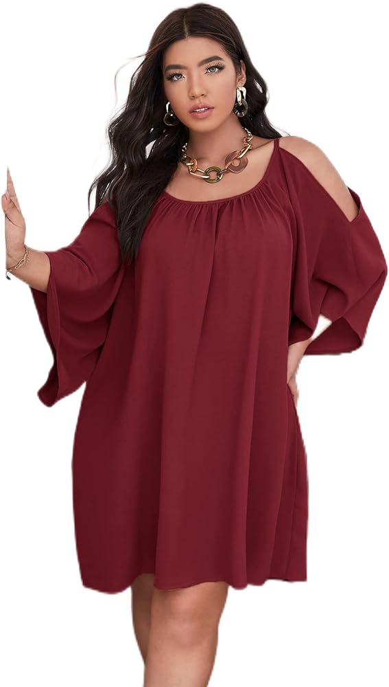 SOLY HUX Women Plus Size Summer Dress Cold Shoulder Short Sleeve Casual Loose Short Dresses