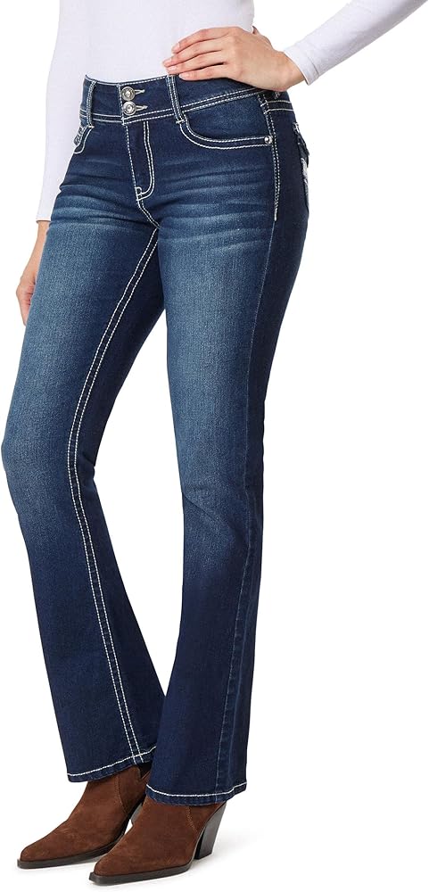 WallFlower Women's Luscious Curvy Bootcut Mid-Rise Bling Insta Stretch Juniors Jeans (Standard and Plus)