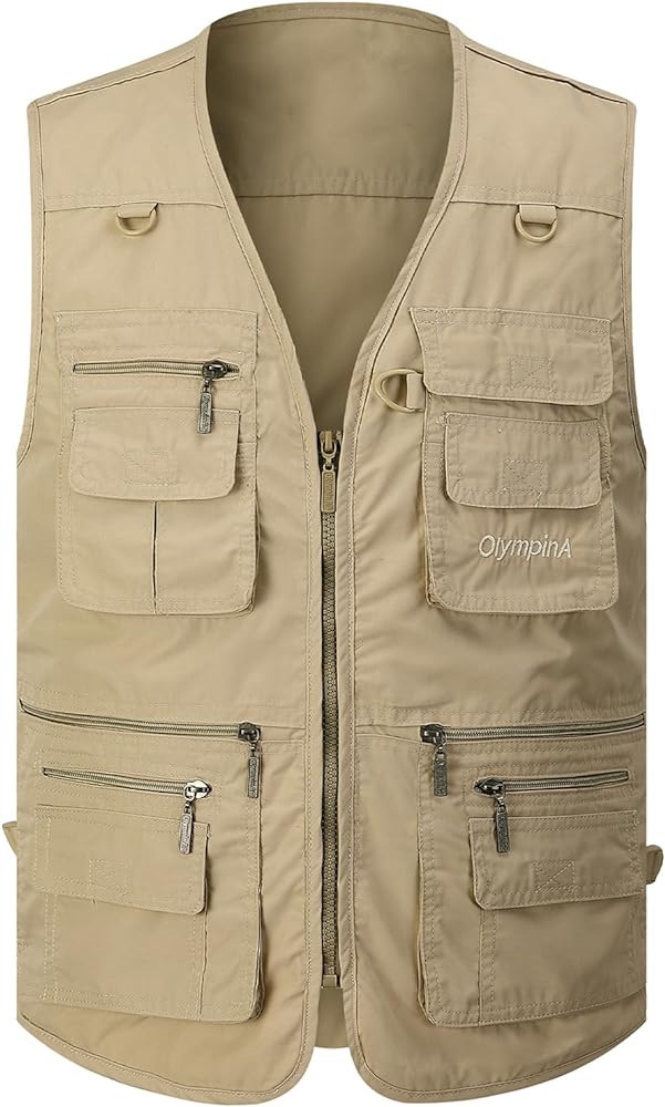 Gihuo Men's Fishing Vest Utility Safari Travel Vest with Pockets Outdoor Work Photo Cargo Fly Summer Vest