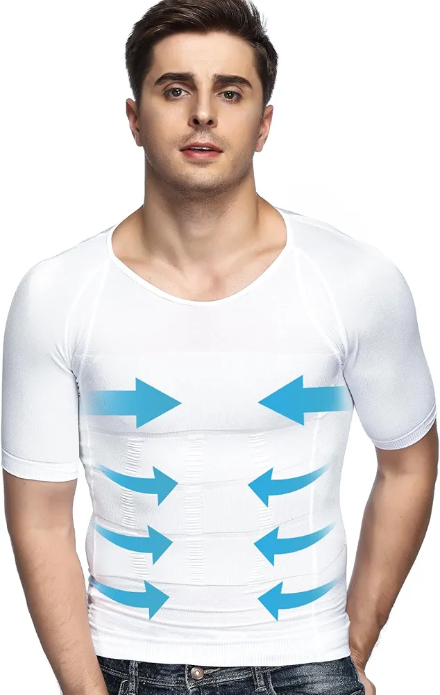 Odoland Men's Body Shaper Slimming Shirt Tummy Vest Thermal Compression Base Layer Slim Muscle Short Sleeve Shapewear