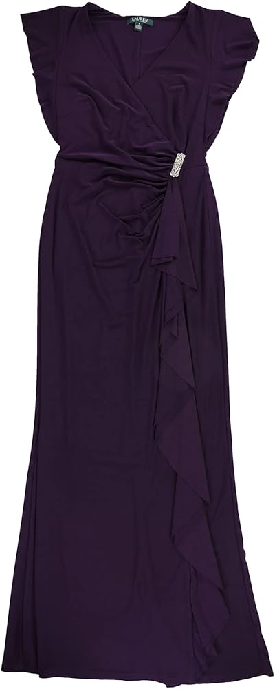 Ralph Lauren Womens Flutter-Sleeve Gown Maxi Ruffled Wrap Dress