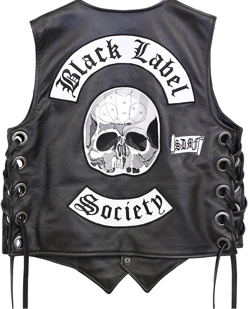 Men's Black Labeel Socity Skull Logo Biker Vest