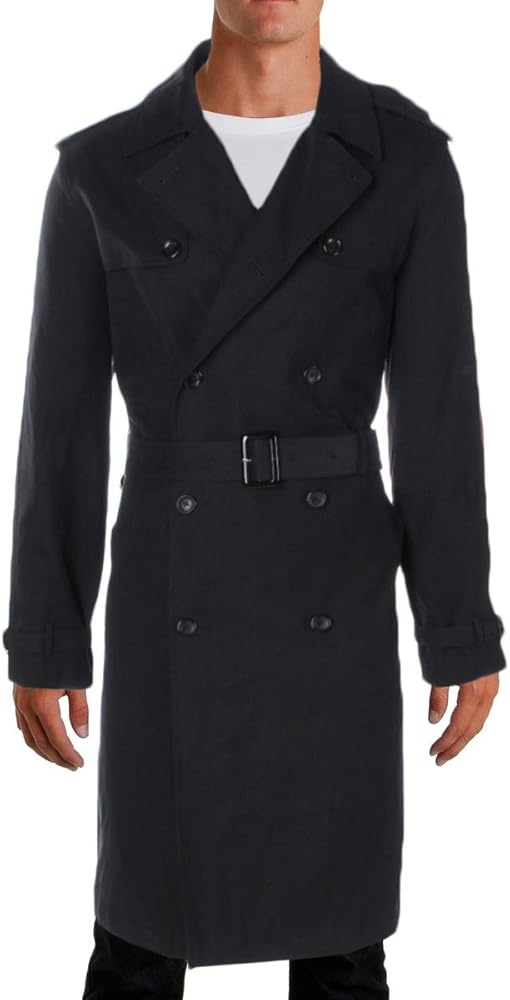 London Fog Men's Plymouth Twill Belted Double-Breasted Iconic Trench Coat, Black, 40S