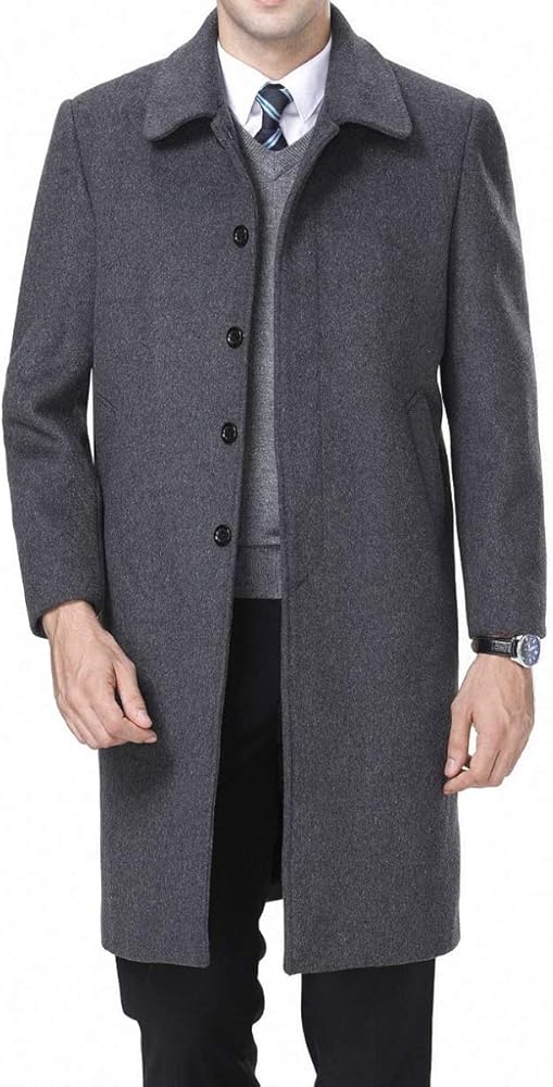 Men's Classical France Style Single Breasted Wool Coat Windbreaker #00153160