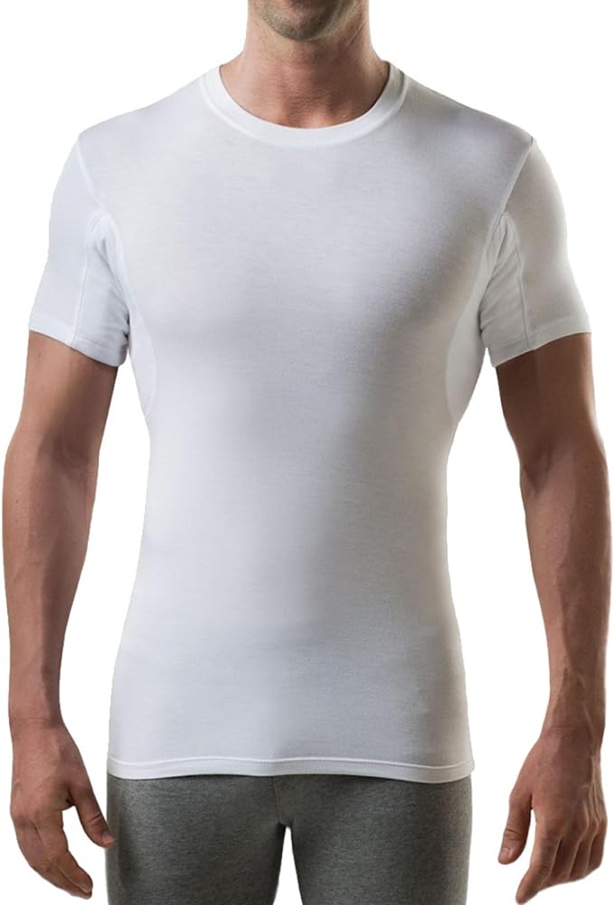 Men's Sweatproof Undershirt | Slim Fit Crew Neck T-Shirt with Underarm Sweat Pads | Aluminum-Free Alternative