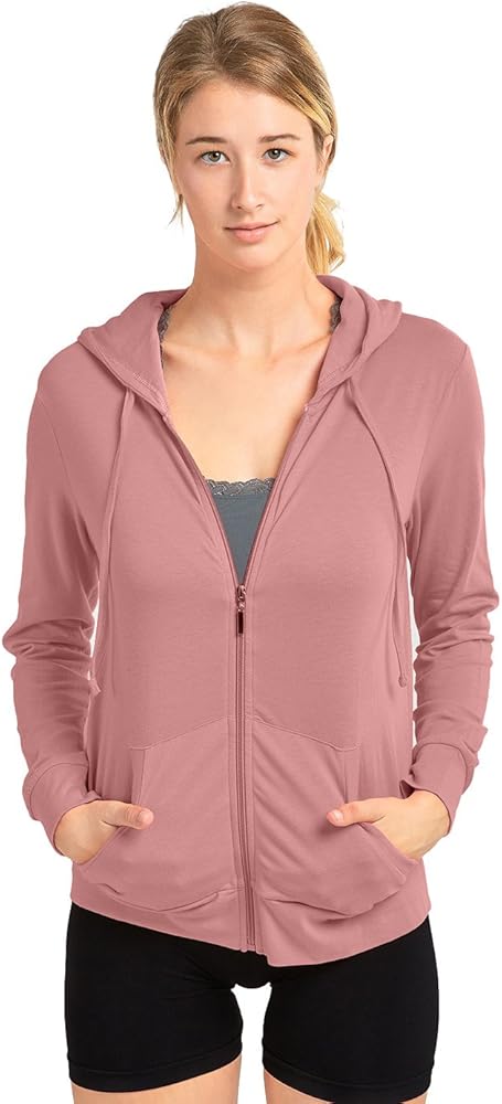 Sofra Women's Thin Cotton Zip Up Hoodie Jacket