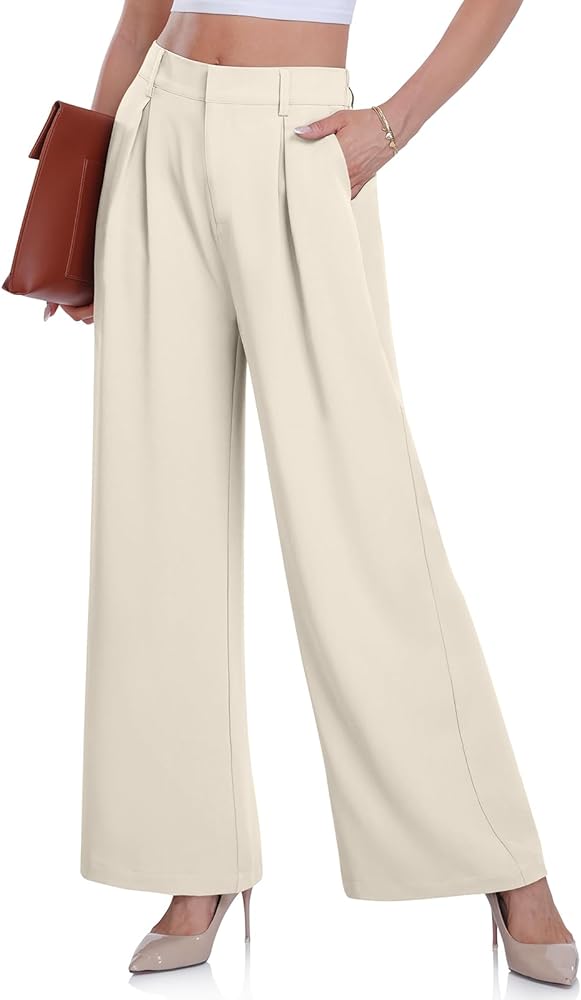 Women's Wide Leg Dress Pants High Elastic Waisted in The Back Business Work Causal Trousers Long Straight Suit Pants