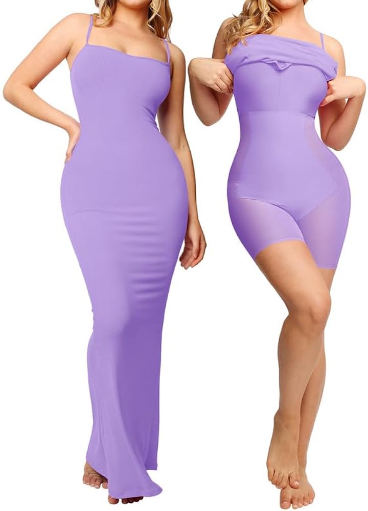 Popilush The Shapewear Dress Womens Summer Long Dresses Built-in Bra Slip Bodycon Maxi Dress with Adjustable Straps