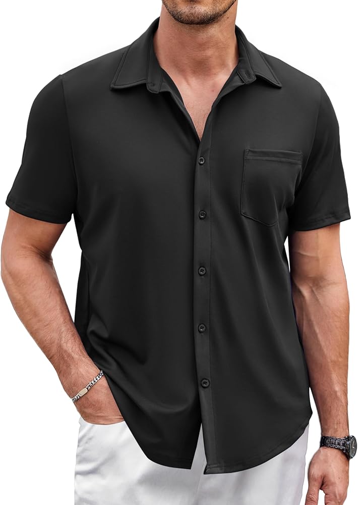 COOFANDY Men's Casual Wrinkle Free Shirts Button Down Short Sleeve Summer Shirts