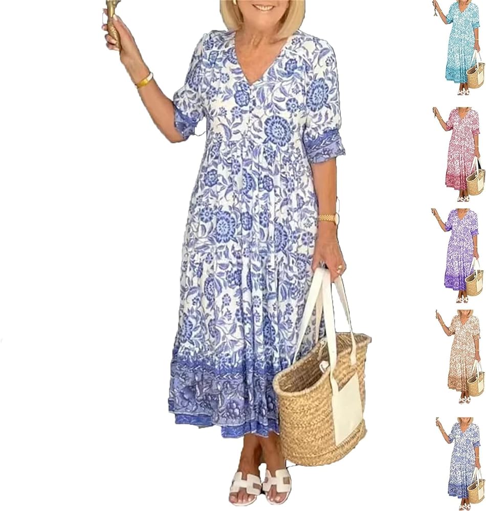 Goodies Dresses, Goodies Dress for Women, 2024 V-Neck Bohemian Dress, Summer Floral Short Beach Dress