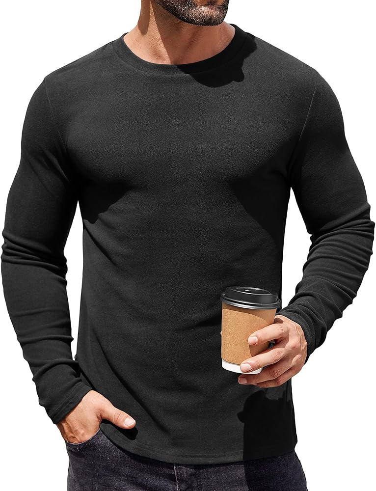 COOFANDY Mens Long Sleeve Shirts Thermal Crewneck Fleece Lined Base Layer Casual Undershirt Pullover Tops