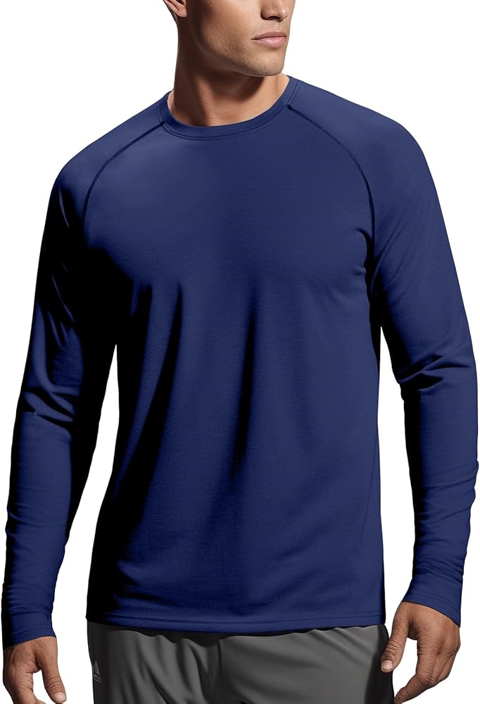 Zengjo Mens Long Sleeve Workout Shirts Moisture Wicking Running Athletic Sport Performance T-shirt Lightweight SPF Sun Shirt