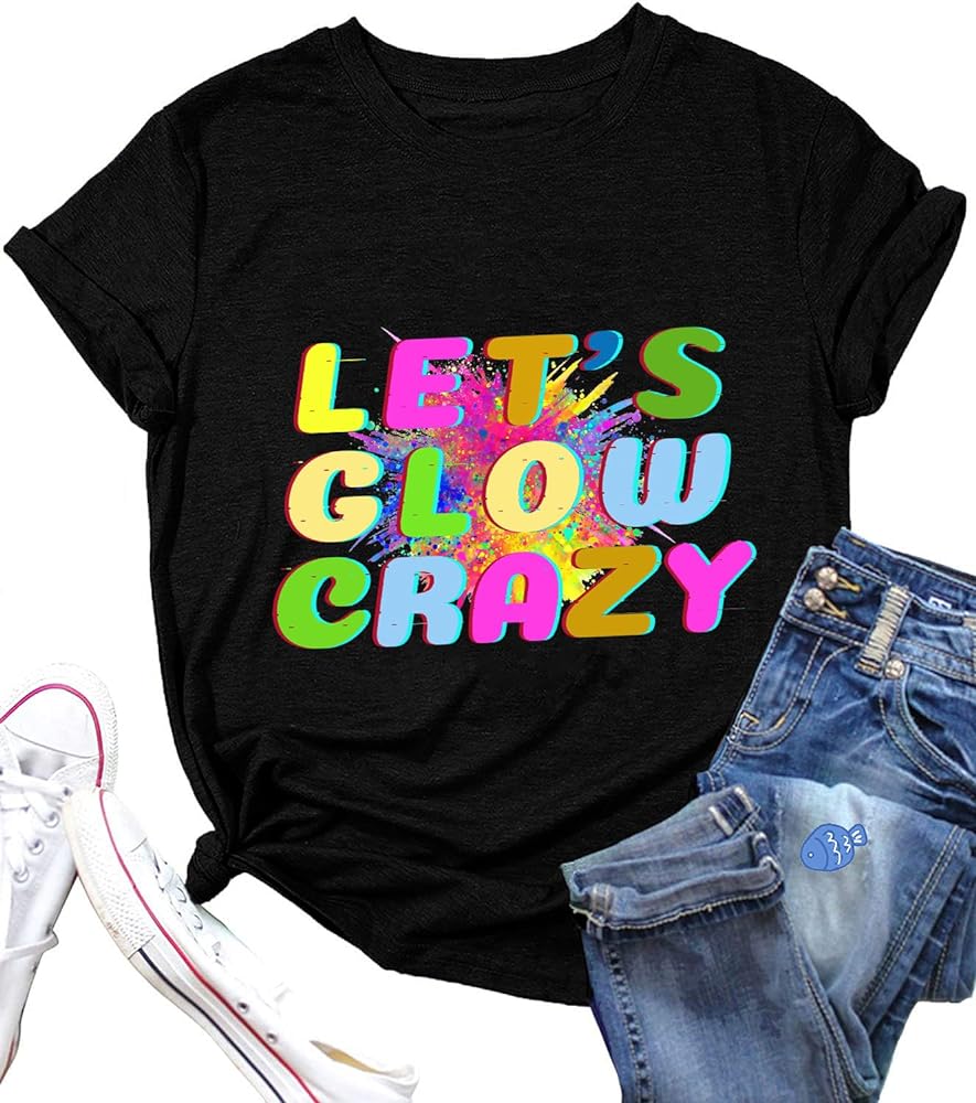 Let's Glow Crazy Long-Sleeve Shirt for Women 80 90's Vintage Shirt Graphic Top