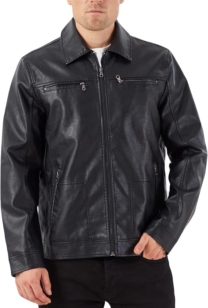 VICALLED Mens Leather Jacket Slim Fit Stand Collar PU Motorcycle Jacket Lightweight