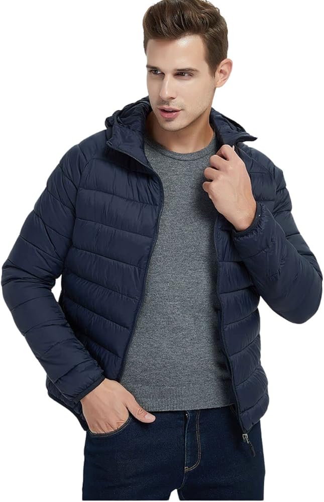 Kinkia Men's Lightweight Puffer Jacket Ultra Soft Warm Waterproof Quilted Hooded Outwear Coat