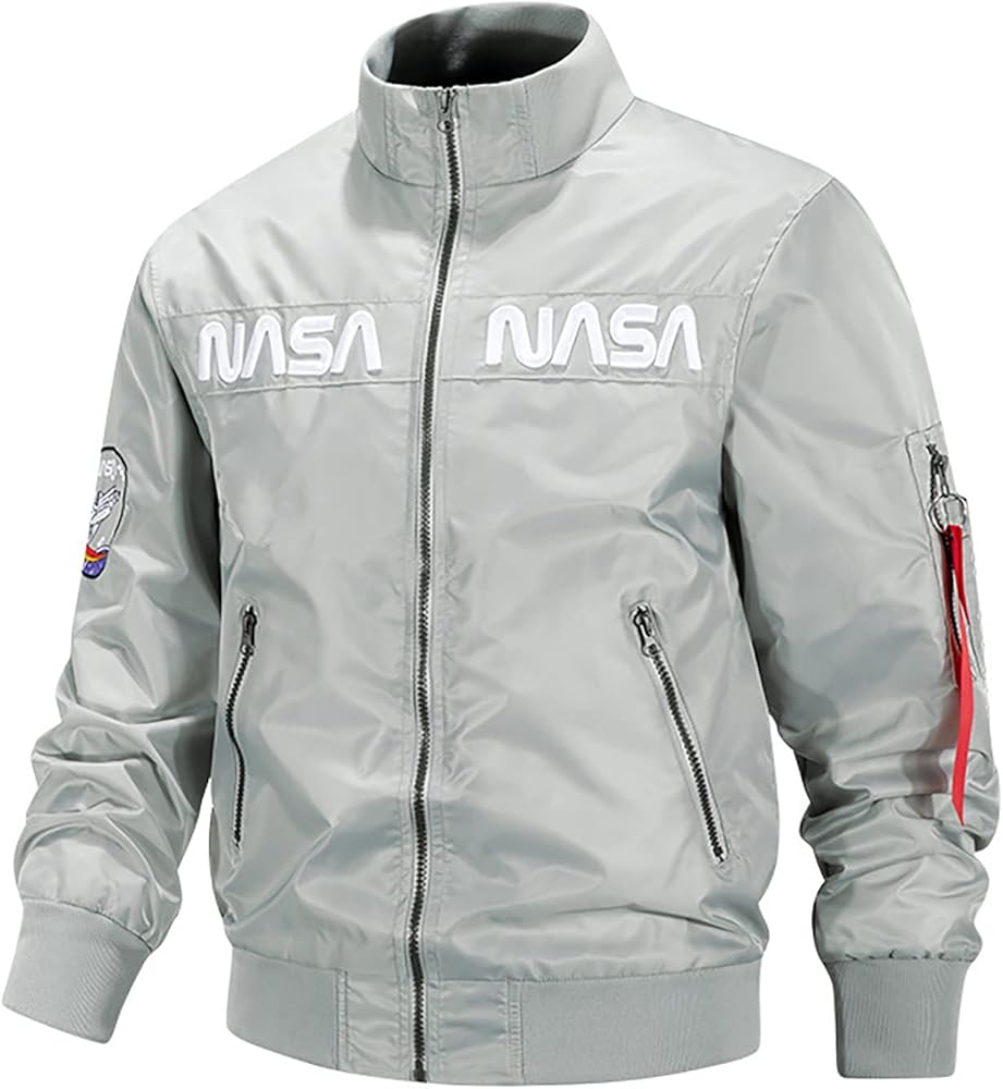 CORIRESHA Winter Men's NASA Bomber Jacket Stand Collar Thickened With Embroidery