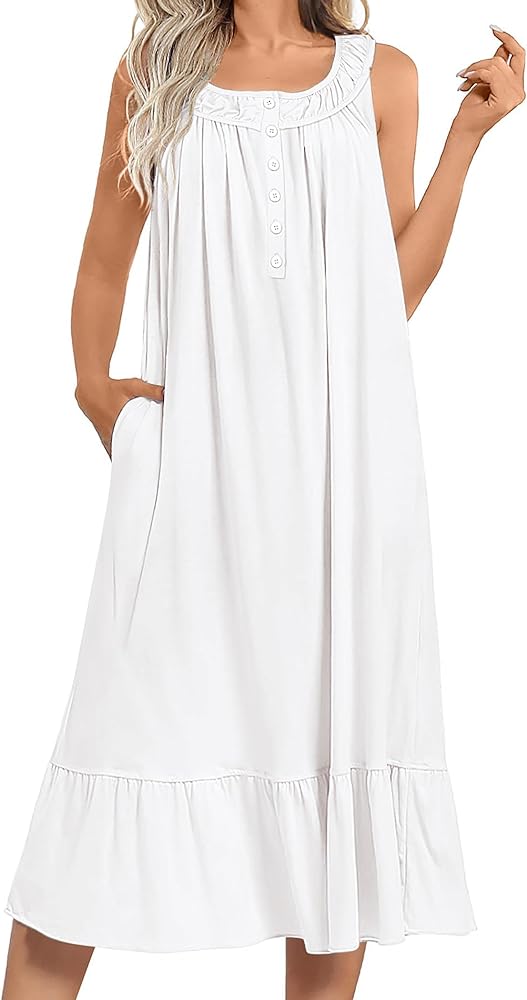 Ekouaer Women's Nightgowns Long Sleeveless Night gown with Pockets Soft Ladies Nightdress