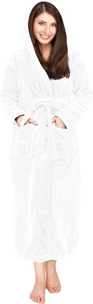 NY Threads Women's Fleece Hooded Bathrobe Plush Long Spa Robe