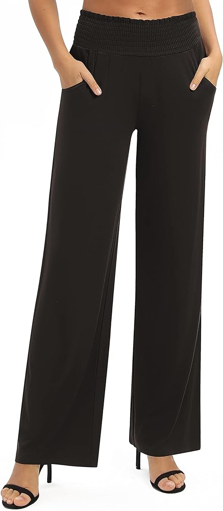 Urban CoCo Women's Solid Wide Leg Palazzo Lounge Pants Casual Straight Leg High Waist Stretch Pants