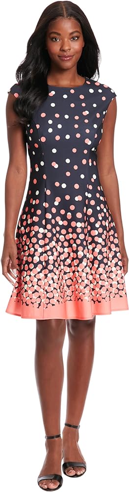 London Times Women's Ombre Dots Fit and Flare Dress