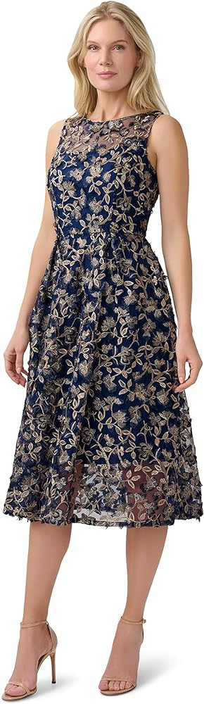 Adrianna Papell Women's 3D Embroidery Fit and Flare