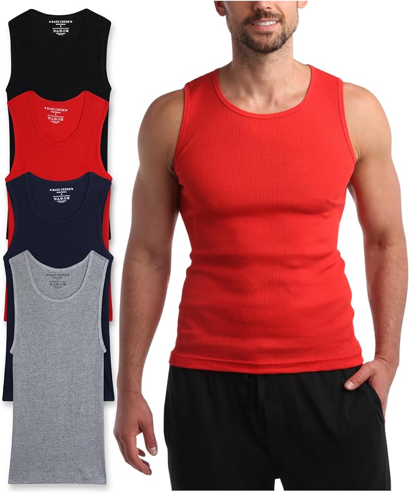 Bass Creek Outfitters Men's Tank Top - 4 Pack Athletic Ribbed A-Shirt Undershirt (S-XL)