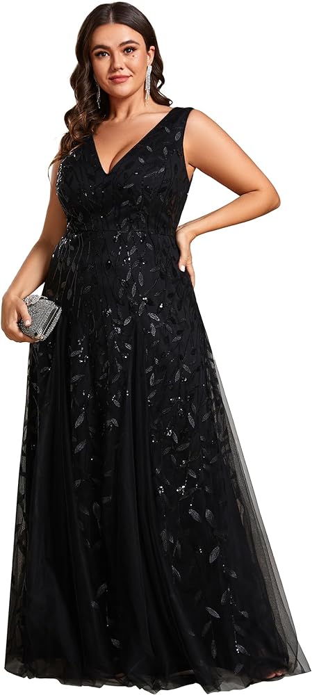 Ever-Pretty Plus Women's V Neck Sleeveless Embroidery A Line Plus Size Floor Length Evening Dresses 02130-DAPH