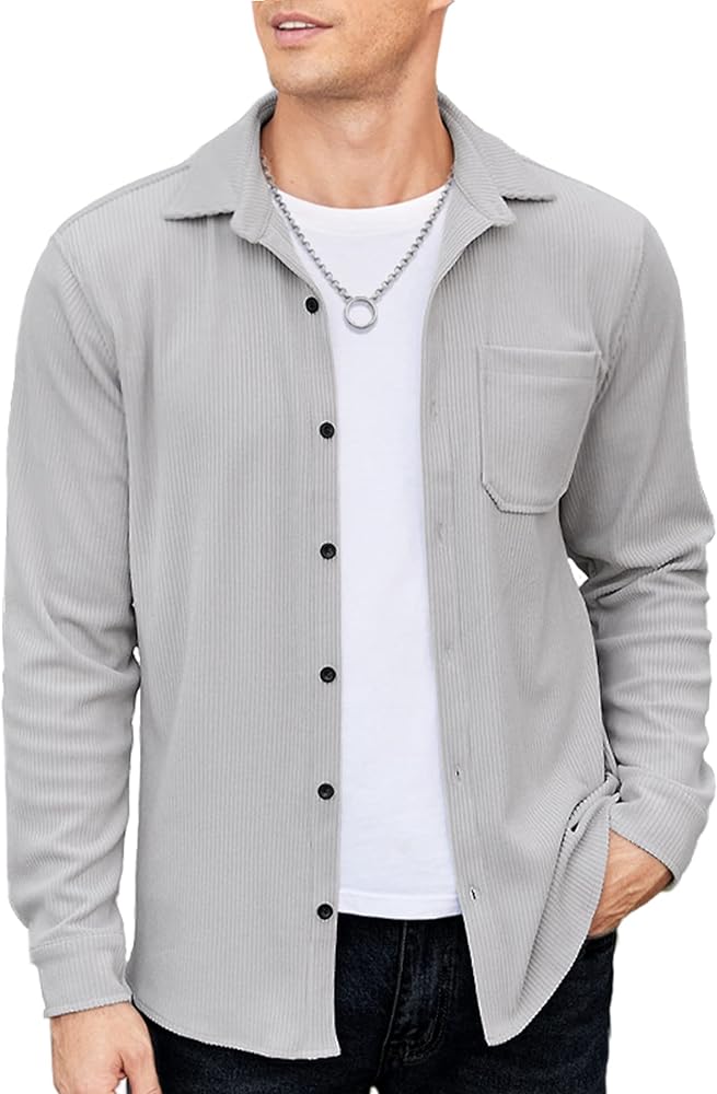 COOFANDY Men's Corduroy Shirt Casual Shacket Long Sleeve Button Down Lightweight Jacket