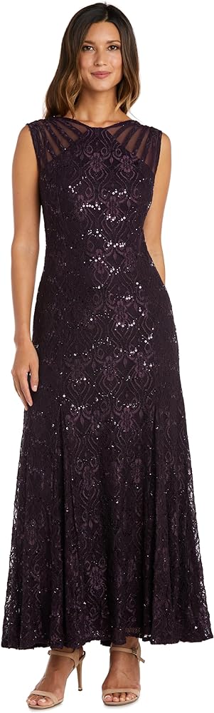 R&M Richards Women's Full Length Sleeveless Sequined Evening Gown