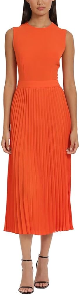 Donna Morgan Women's Sleeveless Stretch Light Bubble Crepe Pleated Skirt Midi Dress