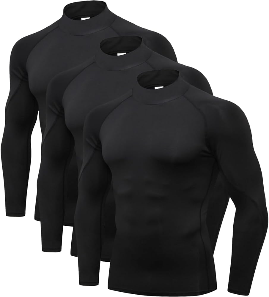 2/3 Pack Men's Compression Shirts Long Sleeve Workout Shirts Mock Turtleneck Athletic Base Layer Active Undershirts Tops