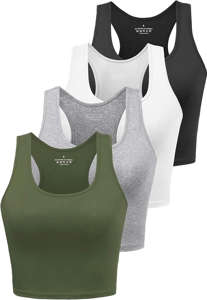 Cotton Workout Crop Tank Top for Women Racerback Yoga Tank Tops Athletic Sports Shirts Exercise Undershirts 4 Pack