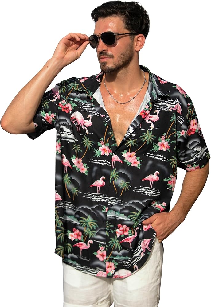 Floral Hawaiian Shirt for Men Summer Button Down Shirt Short Sleeve Mens Beach Tropical Casual Aloha Shirt