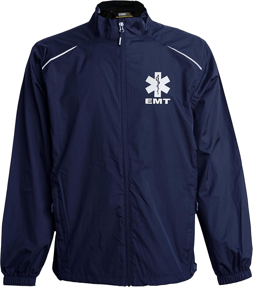 EMT Navy windbreaker, REFLECTIVE logo, zip-up jacket, First Responder