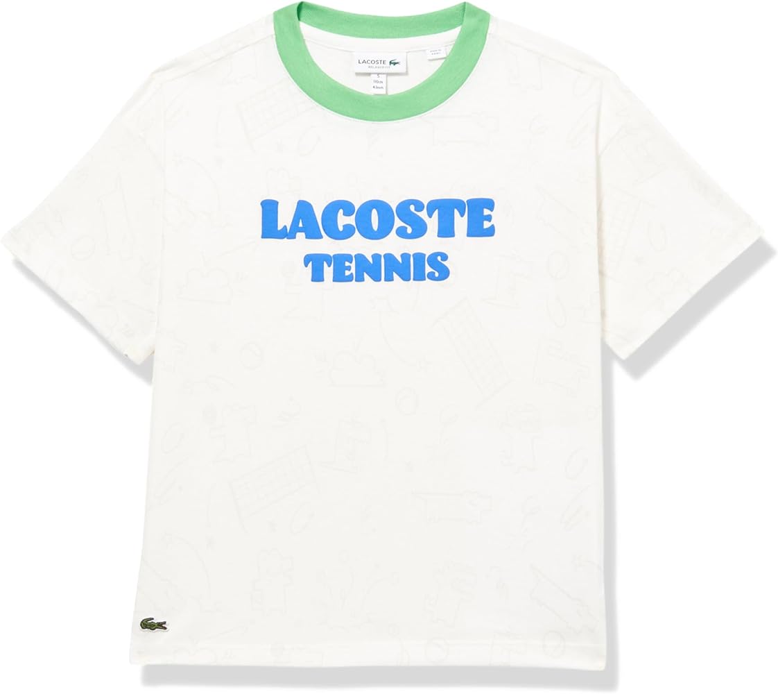 Lacoste Short Sleeve Crew Neck Oversized All Over Print Tennis Playing Croc W/Large Writing Tee Shirt