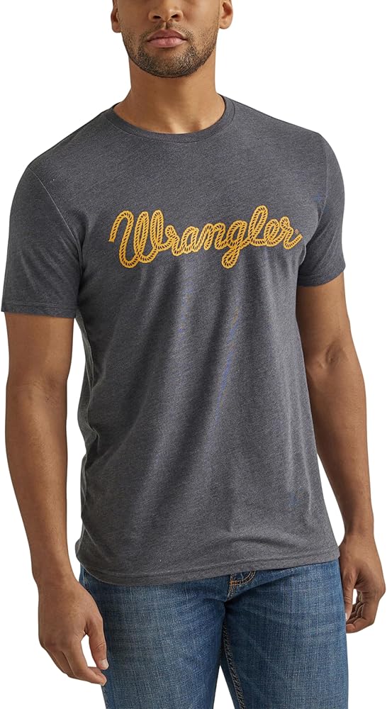 Wrangler Men's Western Crew Neck Short Sleeve Tee Shirt, Charcoal Heather