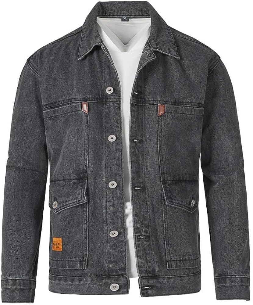 Men's Denim Jackets, Casual Button Down Unlined Trucker Jacket Classic Distressed Long Sleeve Jean Jacket