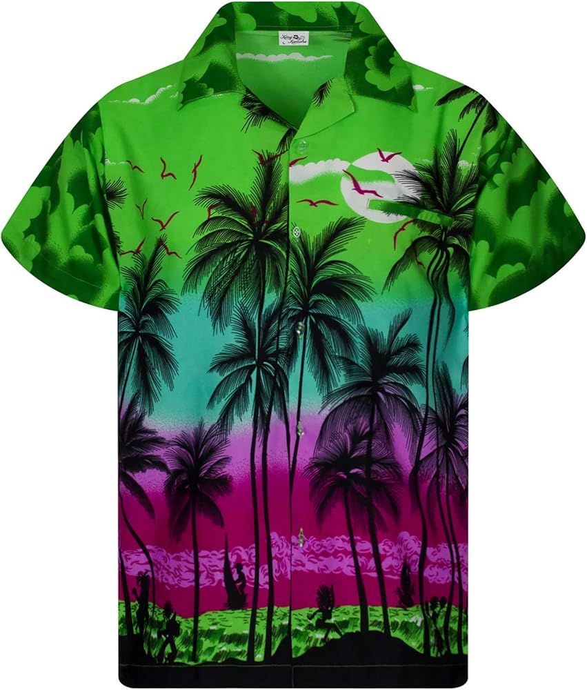 Men JK-Beach Ugly-Shirt Regular Button-Down Short-Sleeve Hawaii-Shirt Sunset Ocean-Time