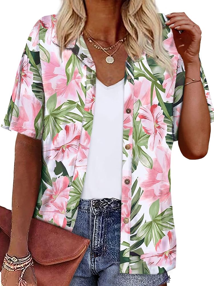 Women's Hawaiian Shirts Coconut Button Summer Soft Button Down Shirts Short Sleeve