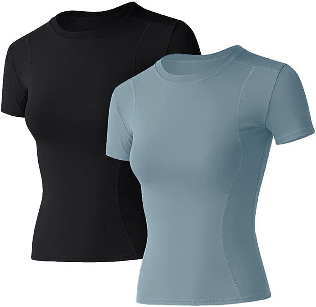 Loovoo Women Workout Shirts 1/2/3 Pack Athletic Compression Tee Dry Fit Yoga Gym Basic Tops